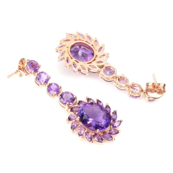 Deep Purple Amethyst 925 Silver Vermeil Gold Studs - Picture 7 of 8